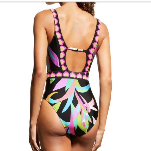 New! Trina Turk Birds of Paradise Plunge One-Piece Swimsuit Women's Size 14 - Picture 5 of 9